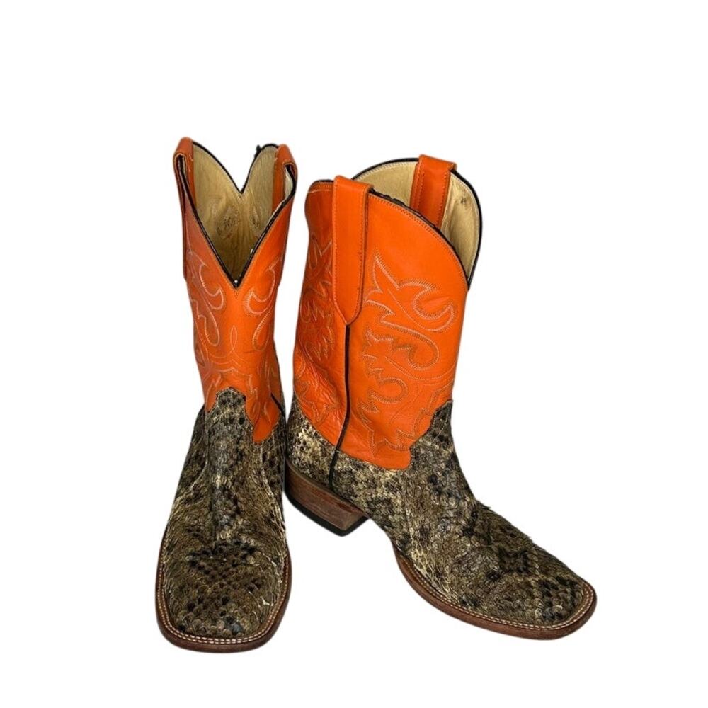Cowtown Eastern Diamondback rattle snake cowboy boots orange shafts Mens 8.5 D
